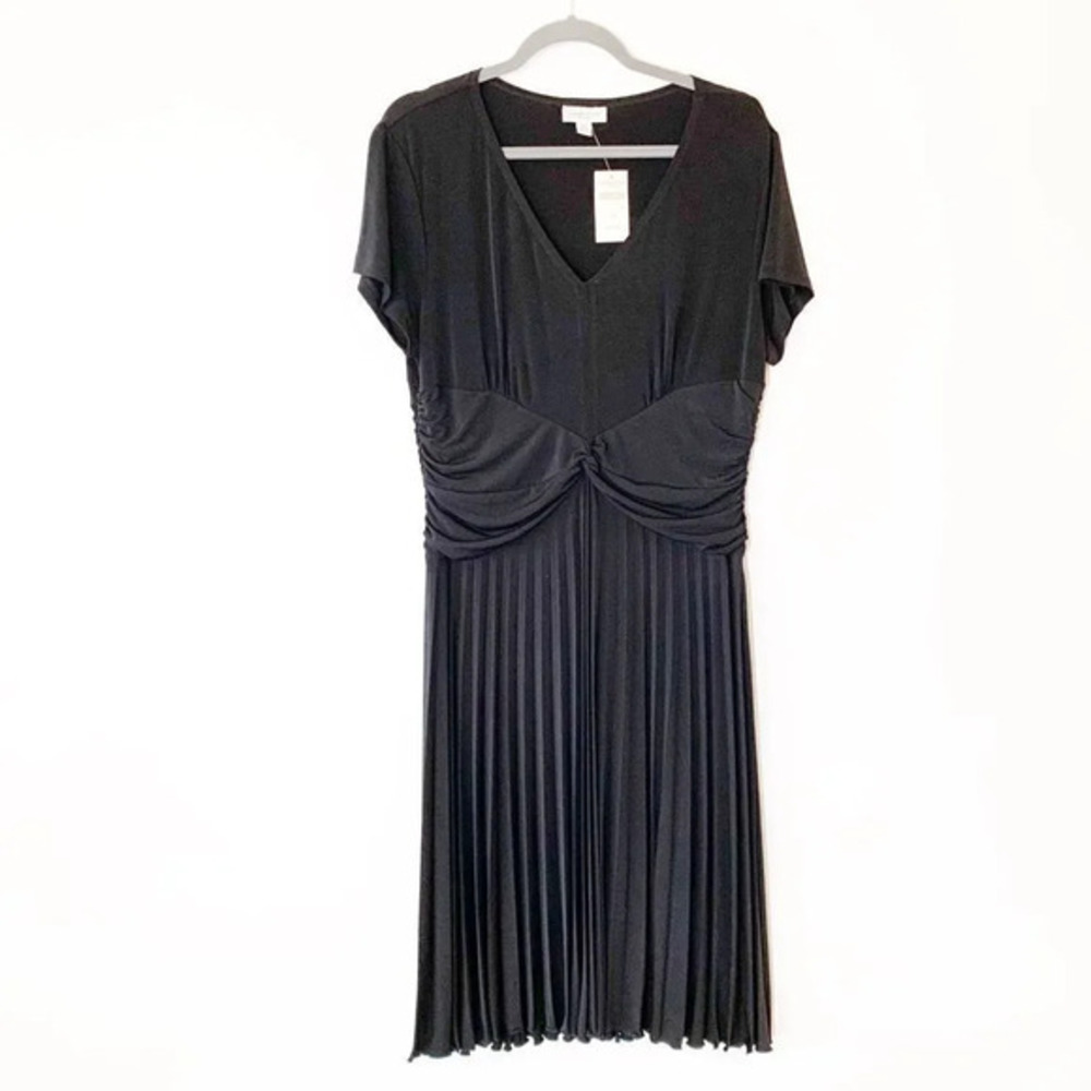 Coldwater Creek Pleated Gathered Dress Black WomenS 16 Summer Comfy Vacation NWT